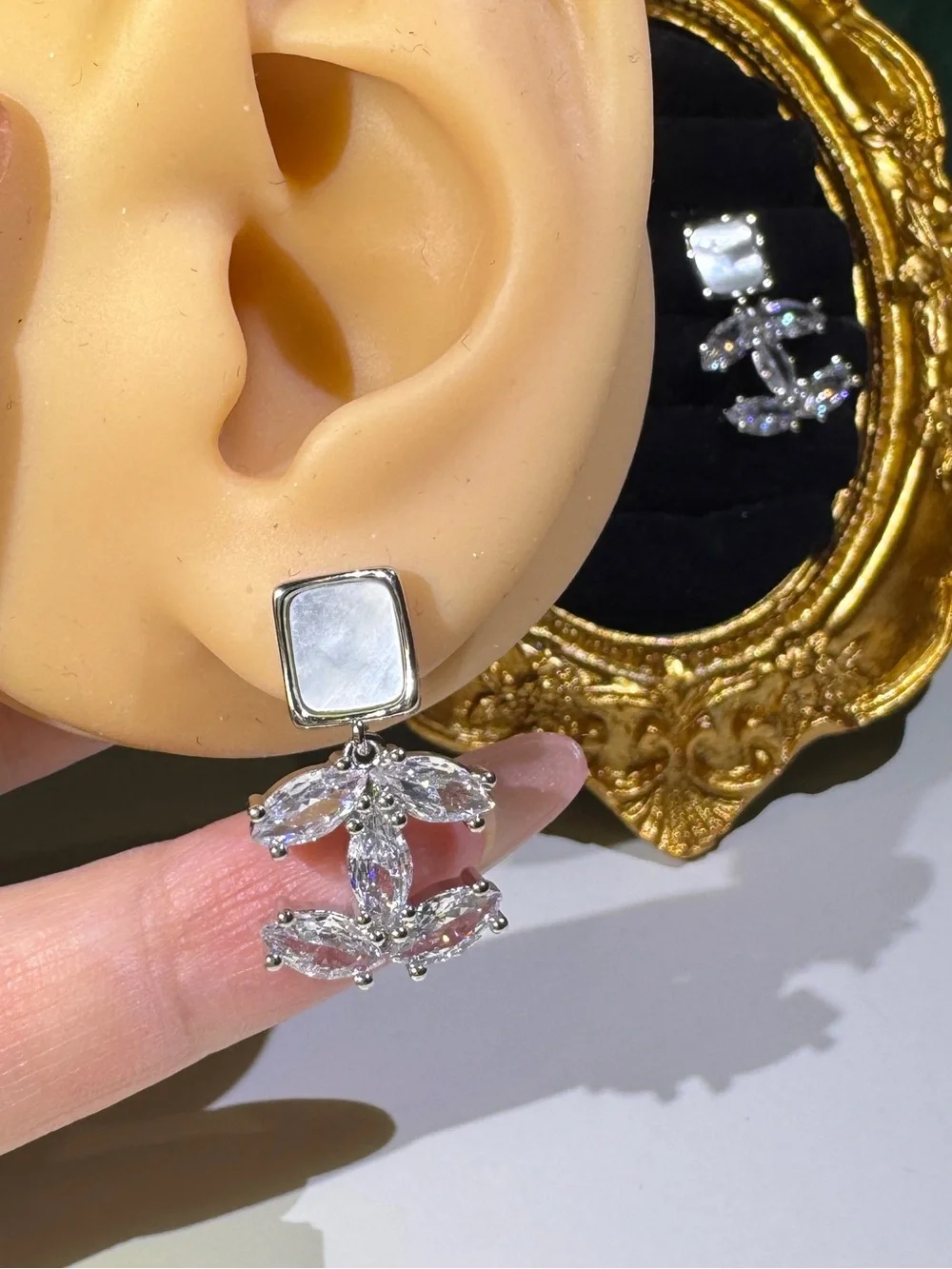 S925 Posts Mother of Pearl & CZ Drop Earrings